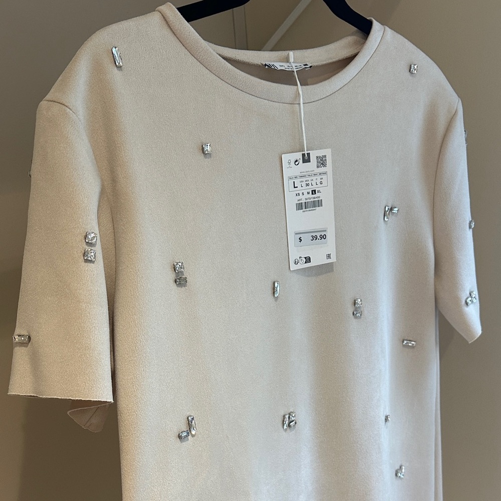 ZARA NWT woman’s beige suede Embellished dress size L - Picture 3 of 3
